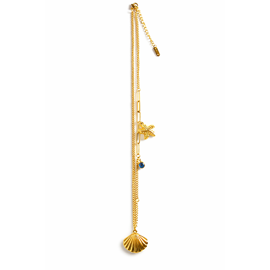 Gold Layered Shell Pendant Necklace with Charm