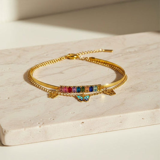 Gold layered butterfly beaded bracelet artificial jewelry by Lioré
