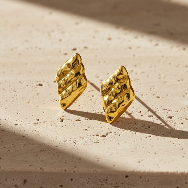 Gold Textured Statement Stud Earrings