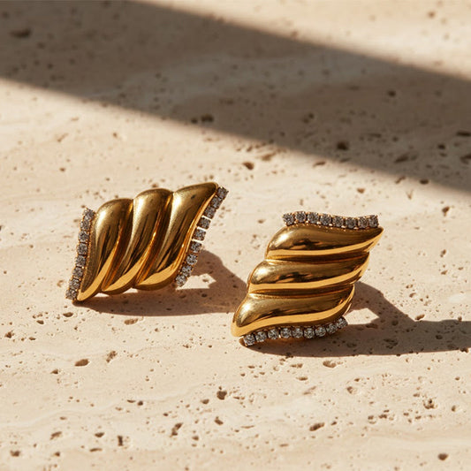 Gold Twisted Crystal Stud Earrings