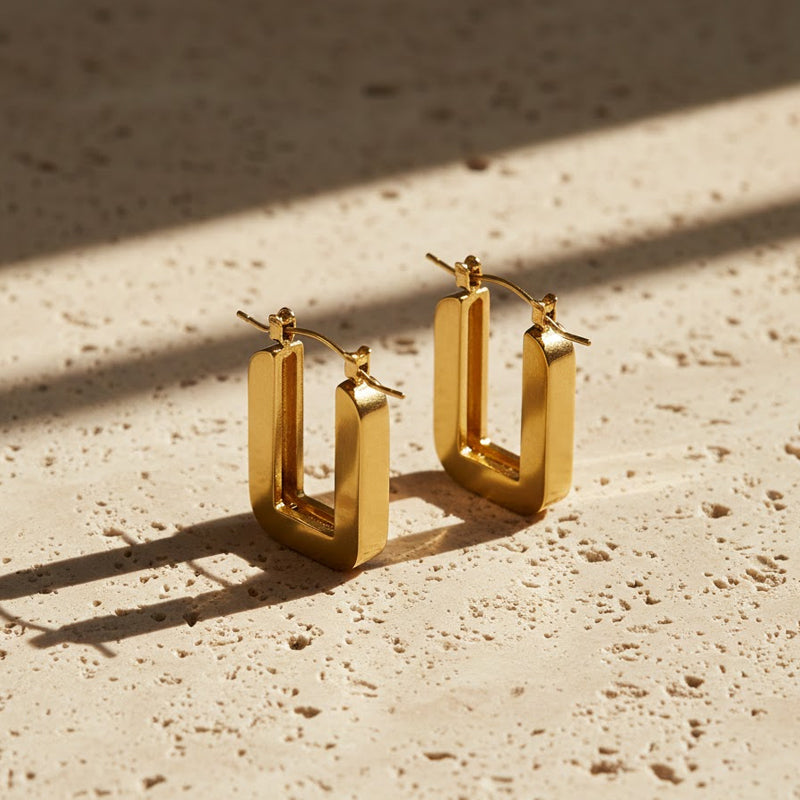 Gold Rectangular Hoop Earrings
