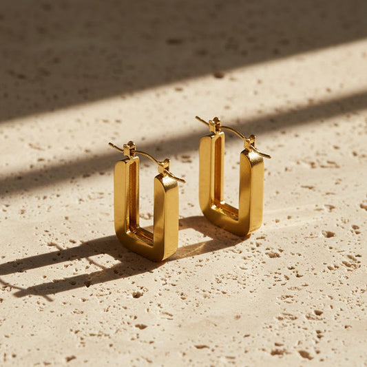 Gold Rectangular Hoop Earrings