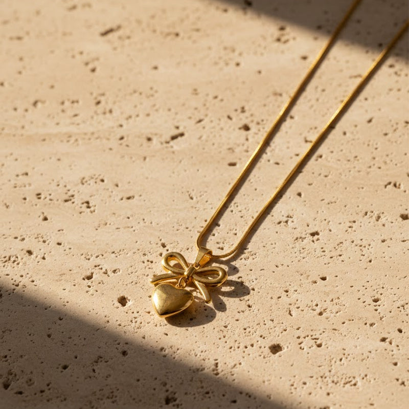 bow heart  necklace