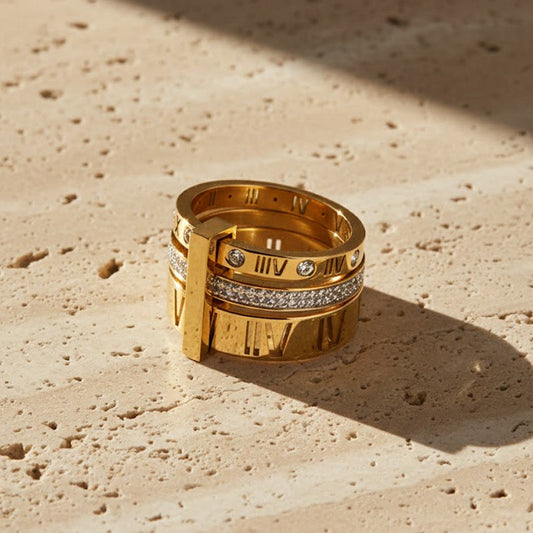 Gold Roman Numeral Crystal Ring